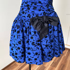 80s PATRICIA Blue Strapless Party Dress-Floral Flocked Mini Prom Dress