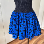 80s PATRICIA Blue Strapless Party Dress-Floral Flocked Mini Prom Dress