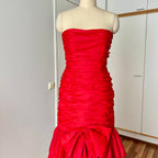 1980s JOHN CHARLES Red Strapless Gown Tiered Cocktail Drop Waist Prom Party