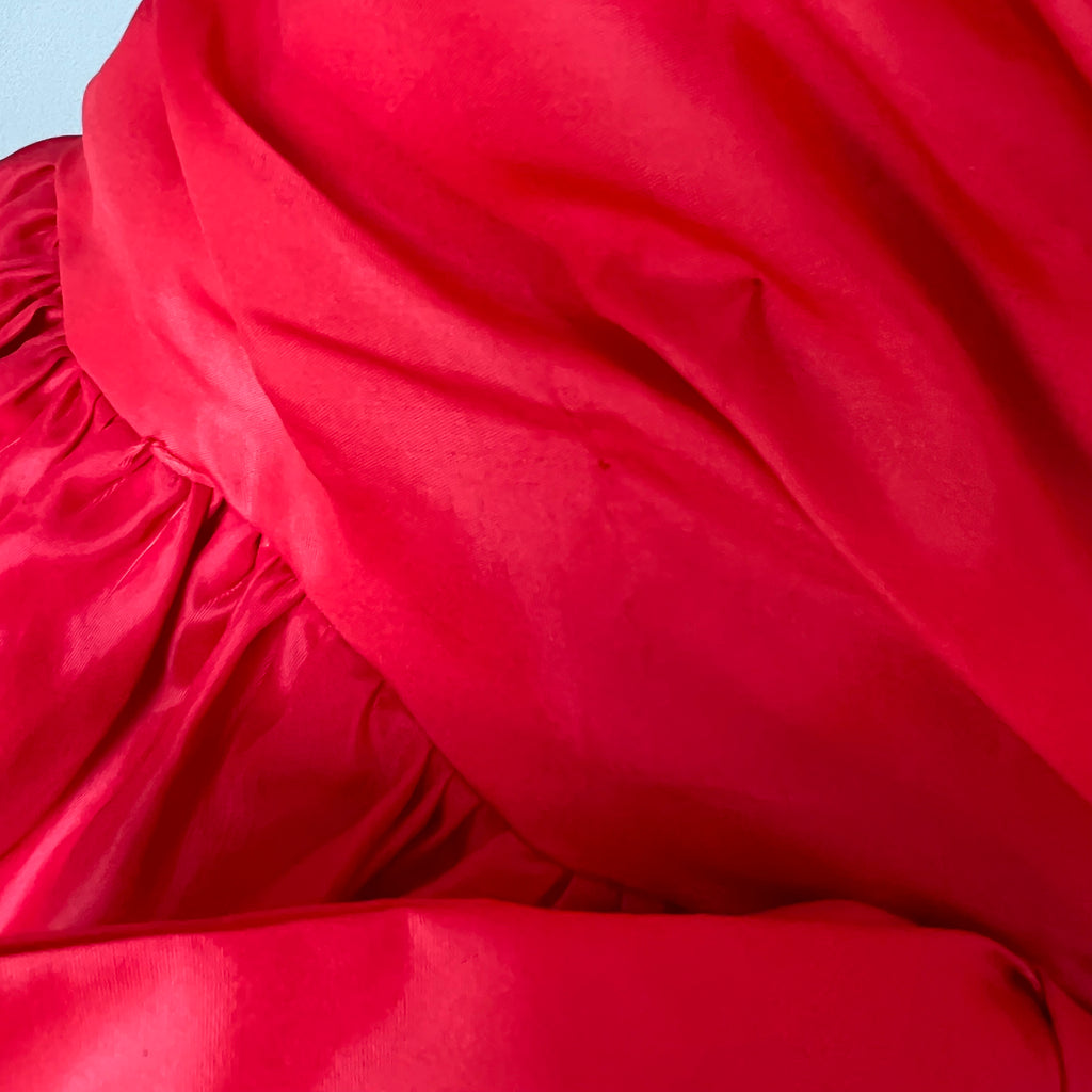 1980s JOHN CHARLES Red Strapless Gown Tiered Cocktail Drop Waist Prom Party