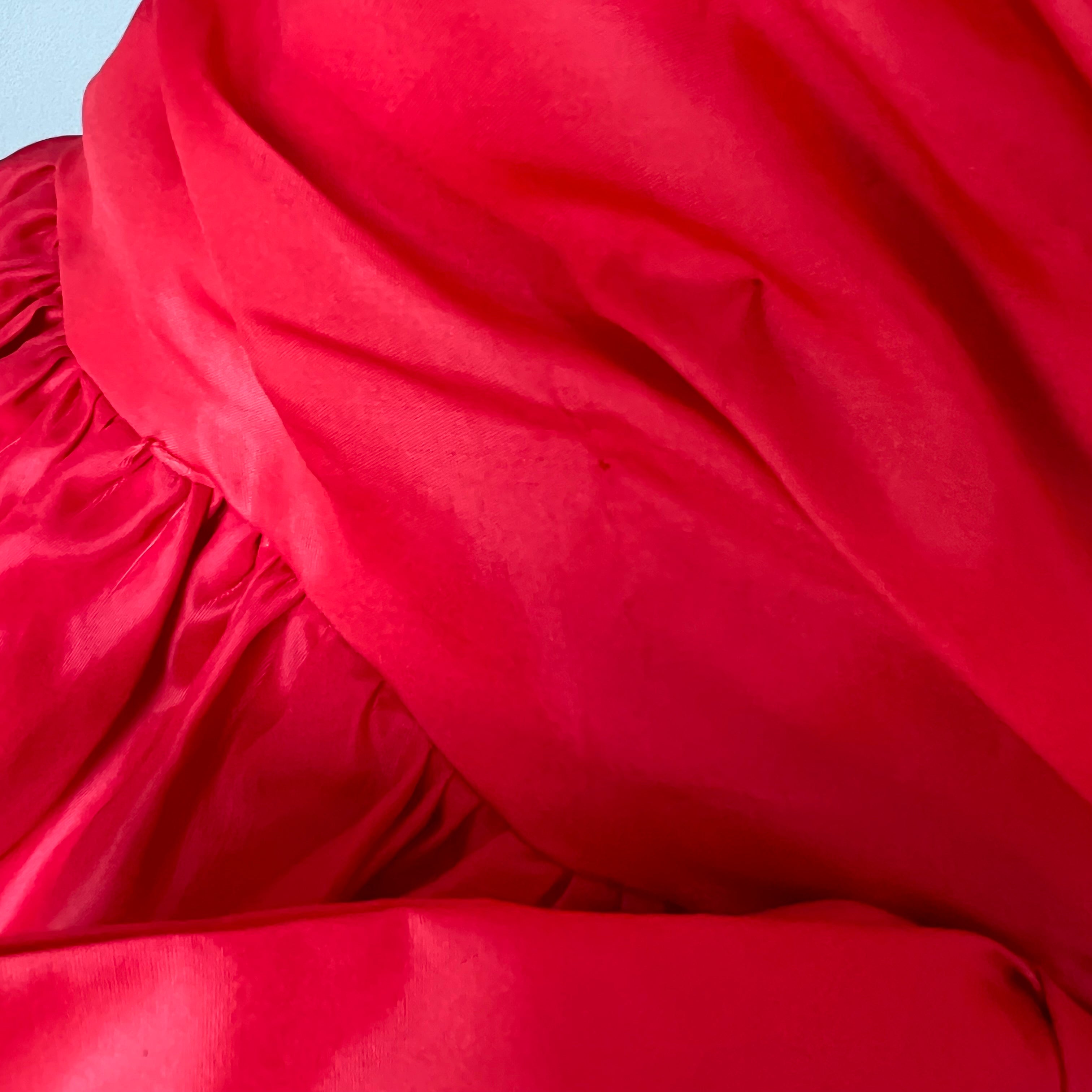1980s JOHN CHARLES Red Strapless Gown Tiered Cocktail Drop Waist Prom Party