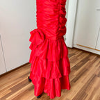 1980s JOHN CHARLES Red Strapless Gown Tiered Cocktail Drop Waist Prom Party