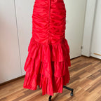 1980s JOHN CHARLES Red Strapless Gown Tiered Cocktail Drop Waist Prom Party