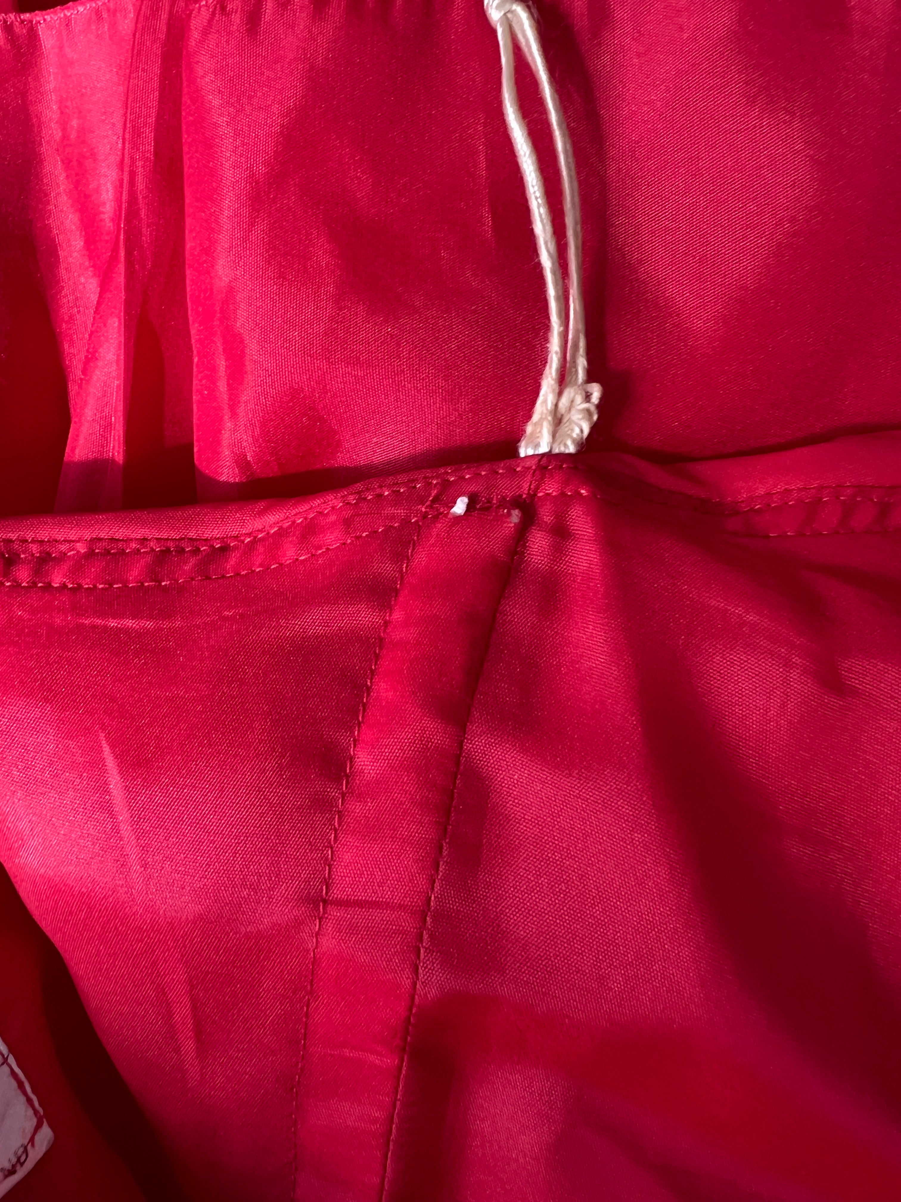 1980s JOHN CHARLES Red Strapless Gown Tiered Cocktail Drop Waist Prom Party