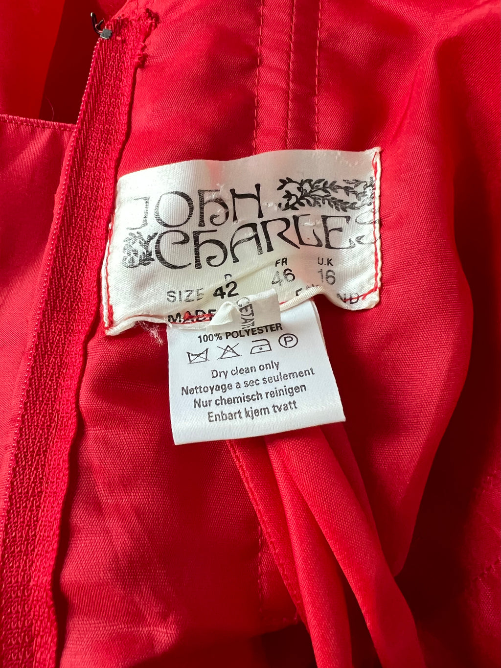 1980s JOHN CHARLES Red Strapless Gown Tiered Cocktail Drop Waist Prom Party