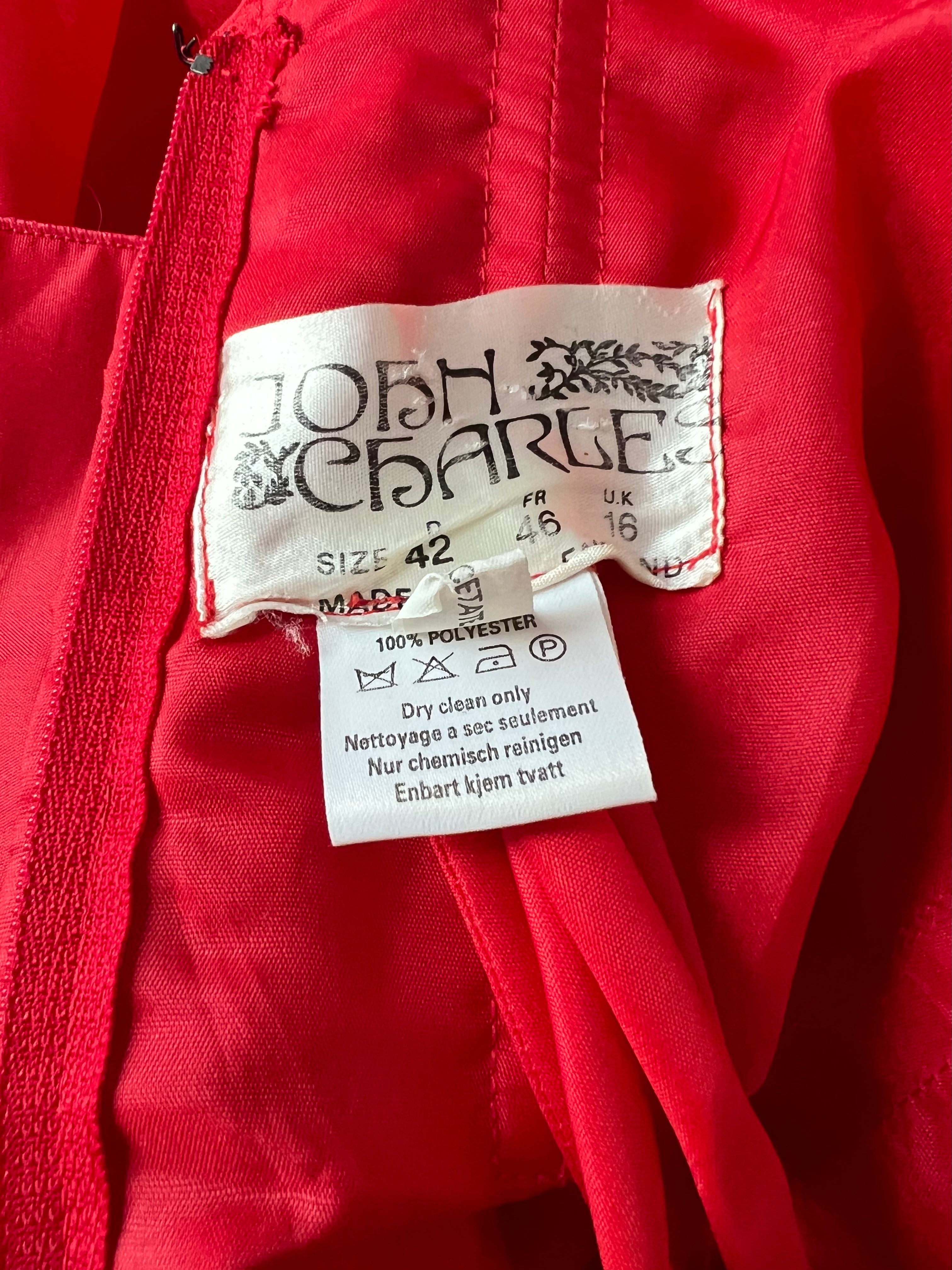 1980s JOHN CHARLES Red Strapless Gown Tiered Cocktail Drop Waist Prom Party