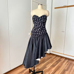 1980s Strapless Polka Dot Dress West Germany Asymmetrical Cocktail Party Gown EU 40