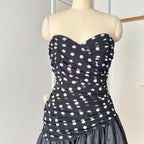 1980s Strapless Polka Dot Dress West Germany Asymmetrical Cocktail Party Gown EU 40