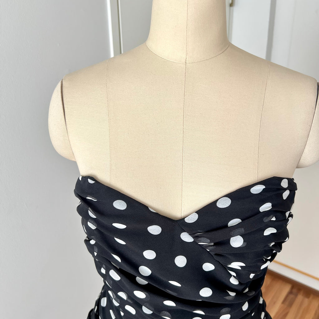 1980s Strapless Polka Dot Dress West Germany Asymmetrical Cocktail Party Gown EU 40