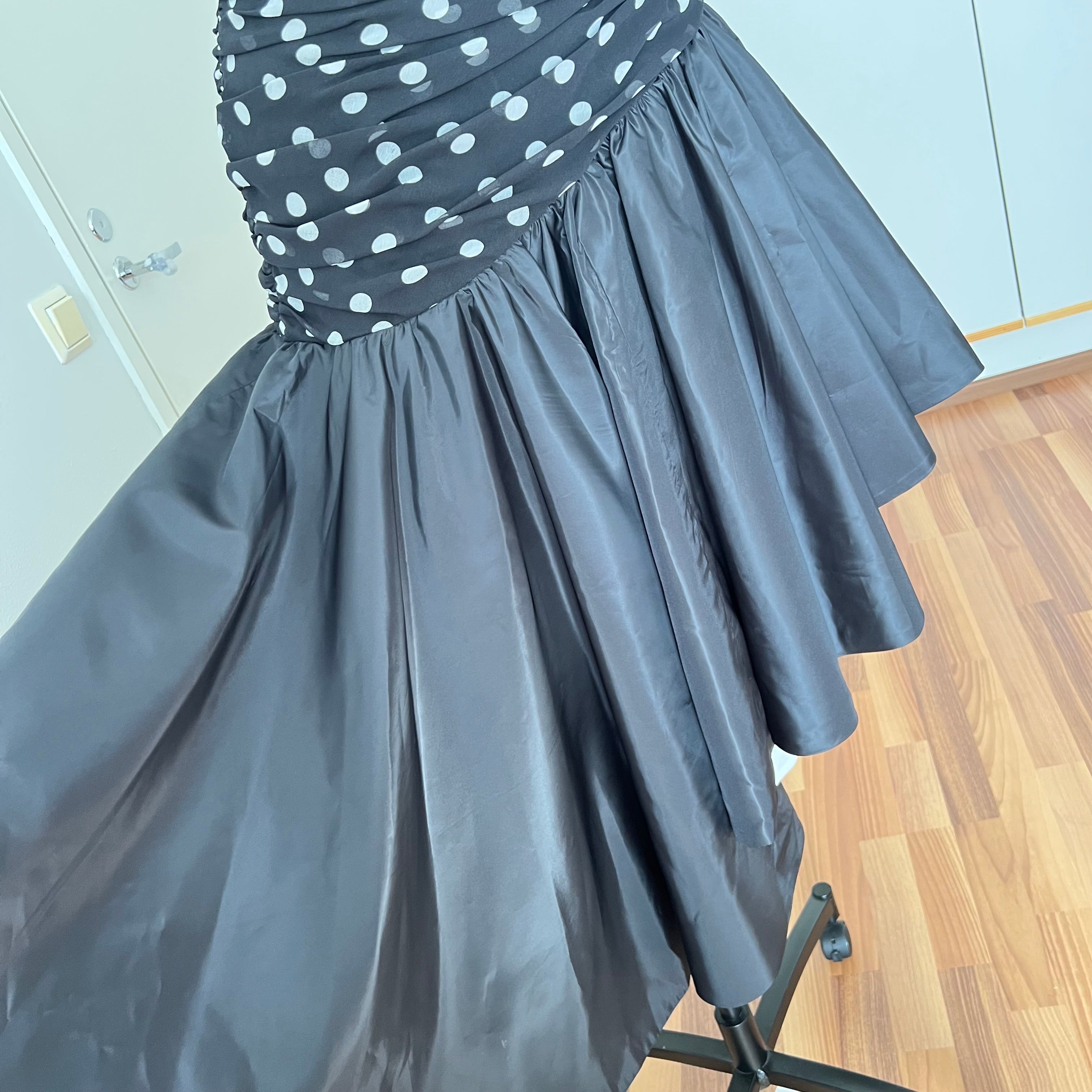 1980s Strapless Polka Dot Dress West Germany Asymmetrical Cocktail Party Gown EU 40