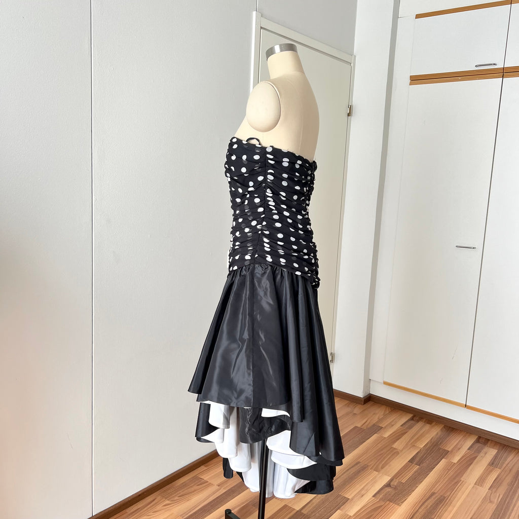 1980s Strapless Polka Dot Dress West Germany Asymmetrical Cocktail Party Gown EU 40