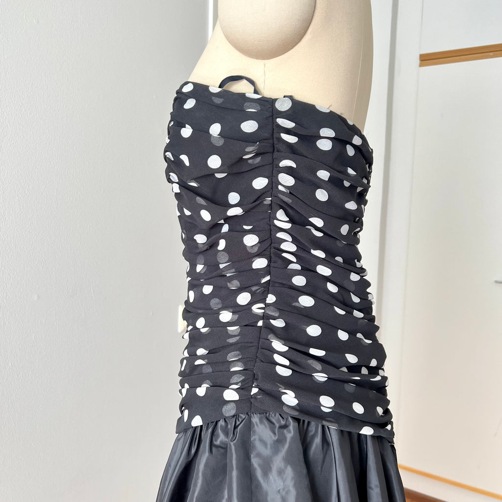 1980s Strapless Polka Dot Dress West Germany Asymmetrical Cocktail Party Gown EU 40