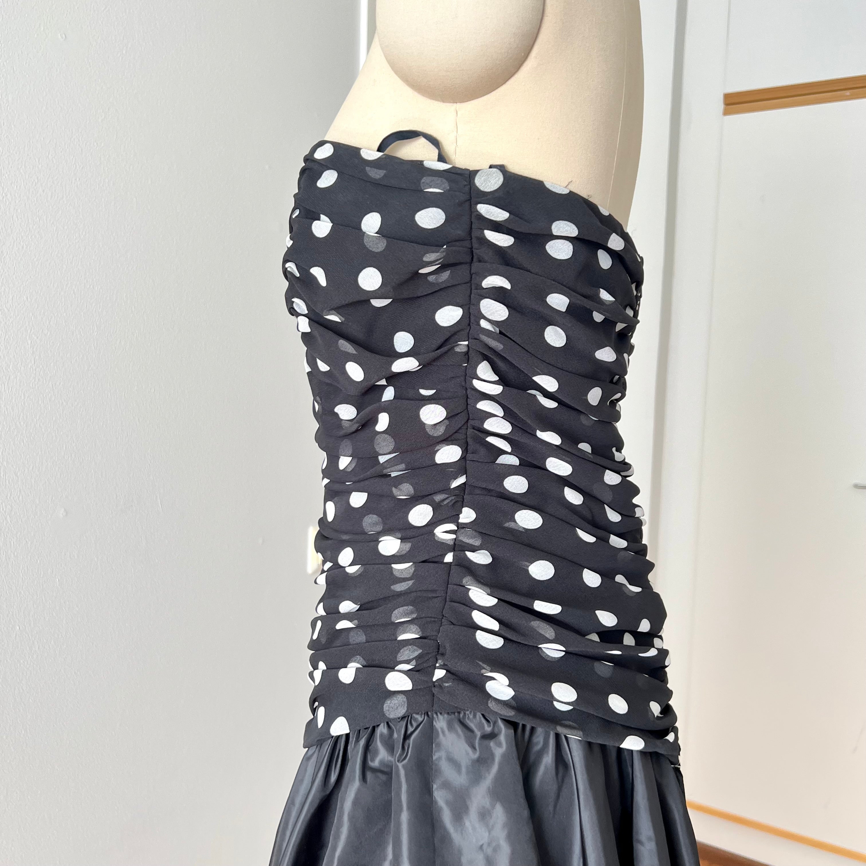 1980s Strapless Polka Dot Dress West Germany Asymmetrical Cocktail Party Gown EU 40