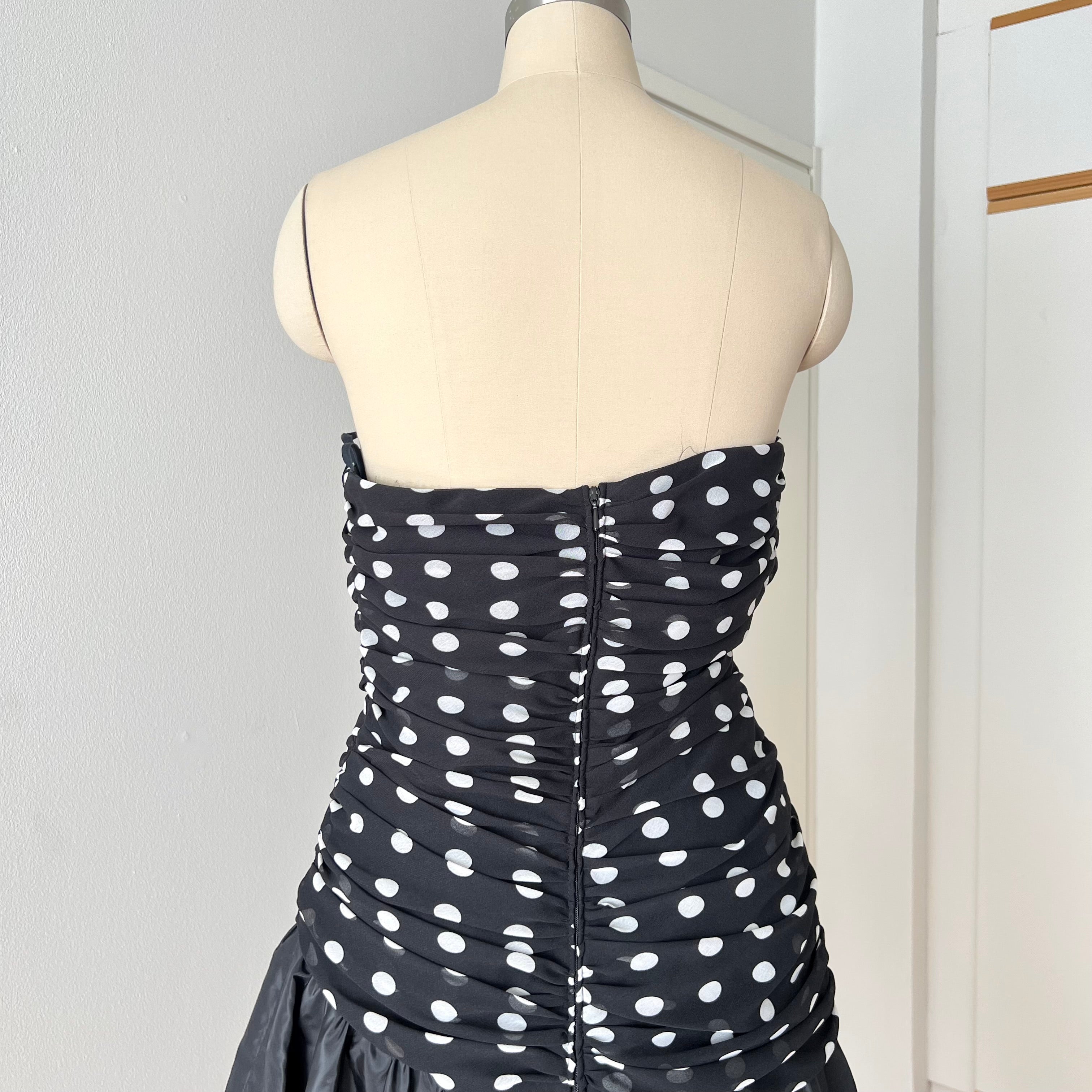 1980s Strapless Polka Dot Dress West Germany Asymmetrical Cocktail Party Gown EU 40