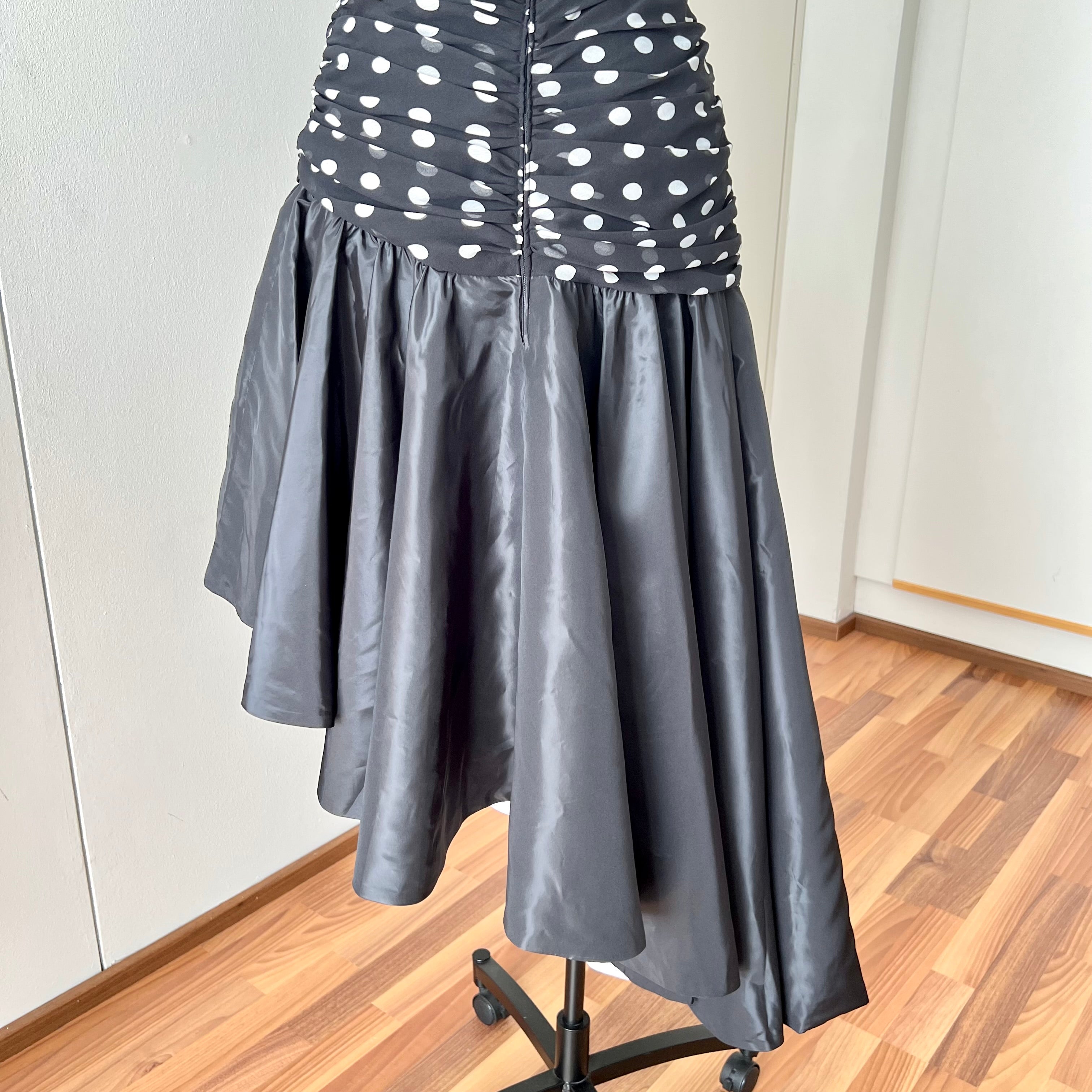 1980s Strapless Polka Dot Dress West Germany Asymmetrical Cocktail Party Gown EU 40