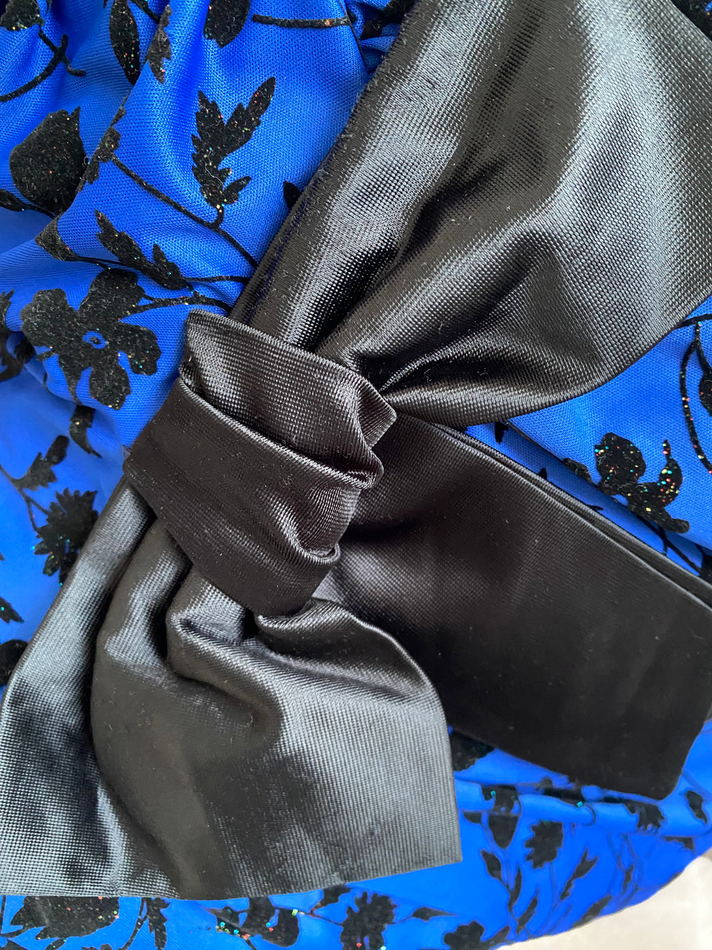 80s PATRICIA Blue Strapless Party Dress-Floral Flocked Mini Prom Dress
