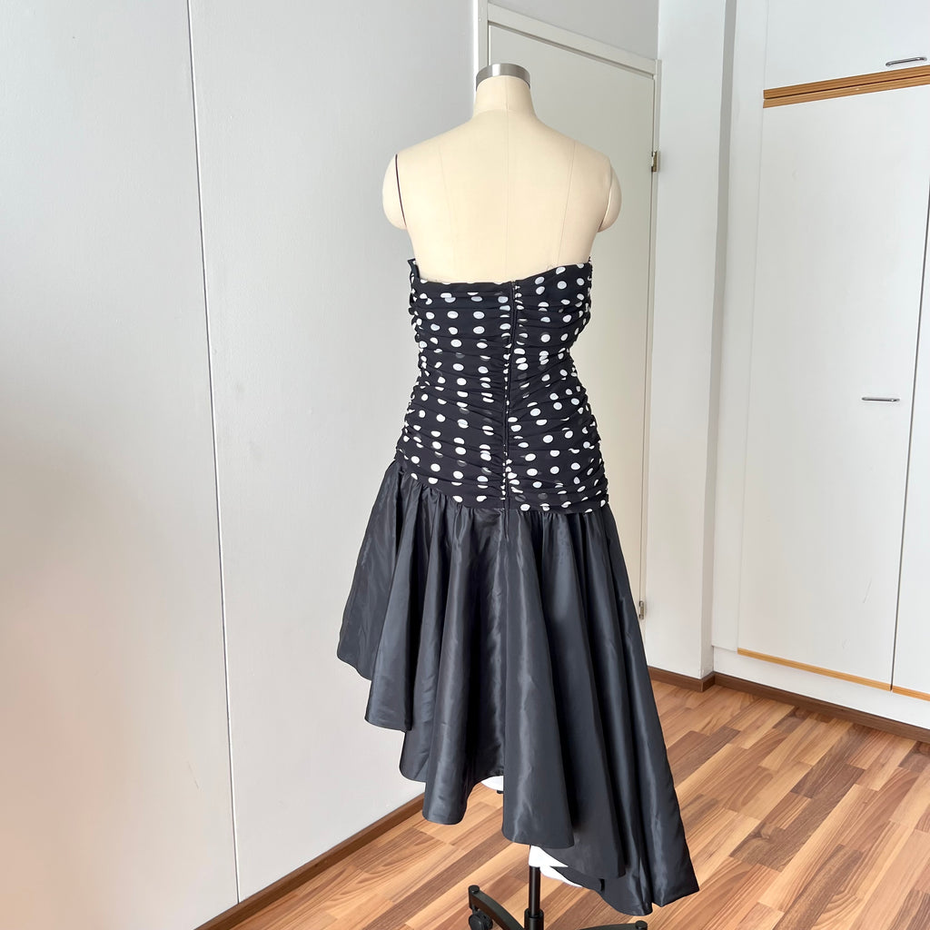 1980s Strapless Polka Dot Dress West Germany Asymmetrical Cocktail Party Gown EU 40