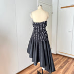 1980s Strapless Polka Dot Dress West Germany Asymmetrical Cocktail Party Gown EU 40