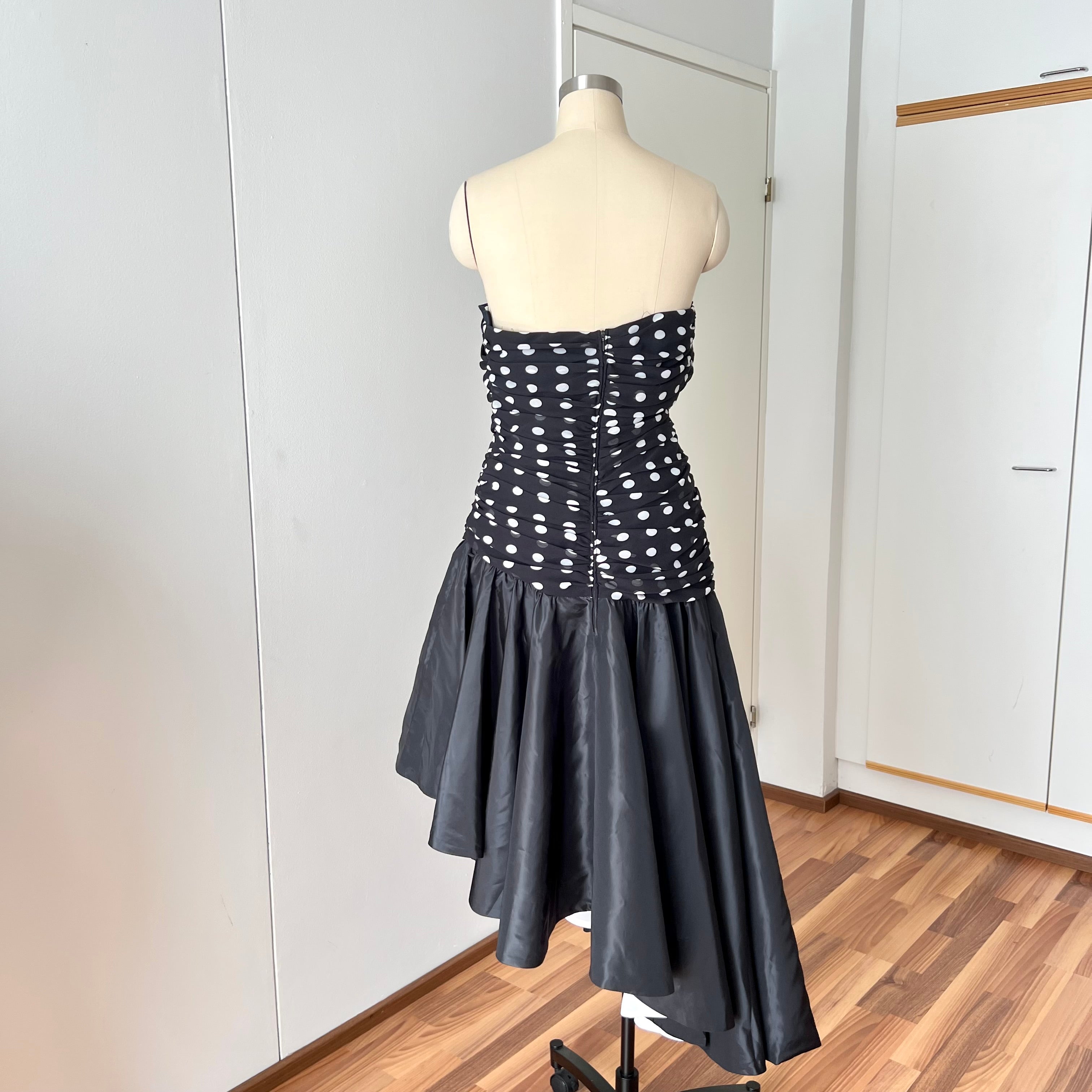 1980s Strapless Polka Dot Dress West Germany Asymmetrical Cocktail Party Gown EU 40