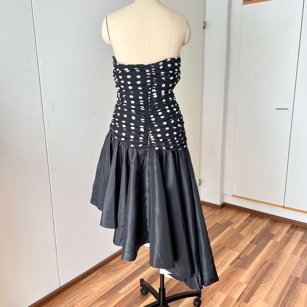 1980s Strapless Polka Dot Dress West Germany Asymmetrical Cocktail Party Gown EU 40