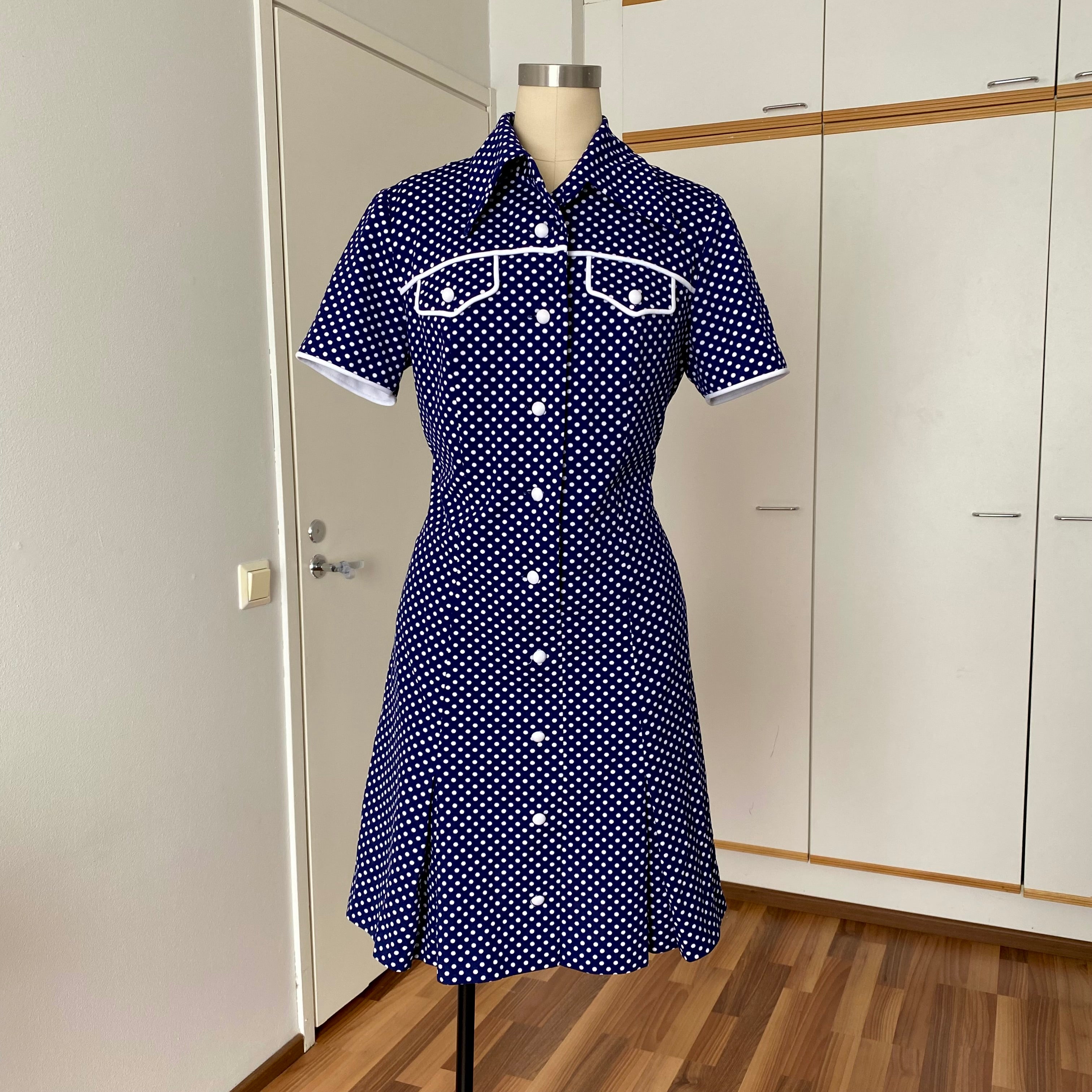 70s DIOLEN LOFT Polka Dot Mod Mini Dress-Retro Secretary Day Dress
