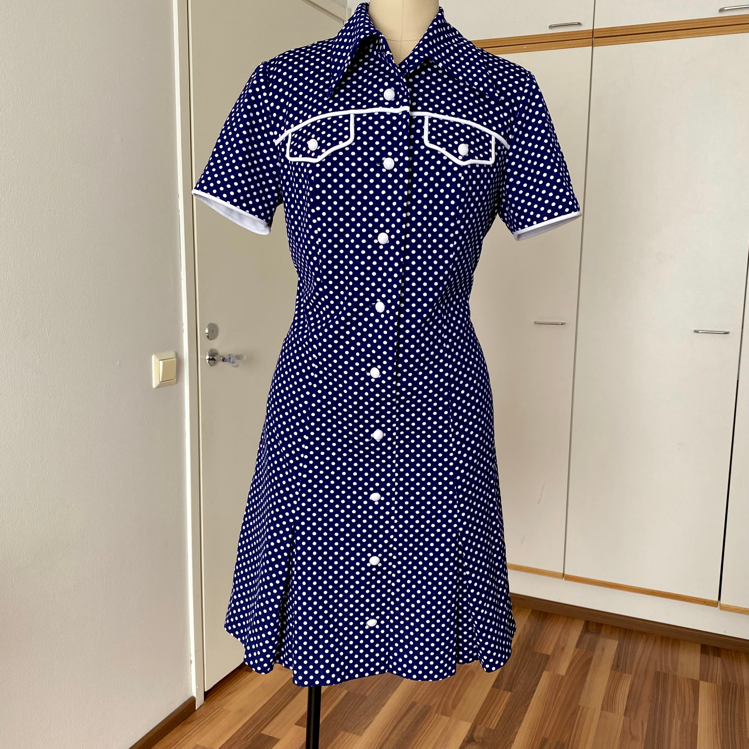 70s DIOLEN LOFT Polka Dot Mod Mini Dress-Retro Secretary Day Dress