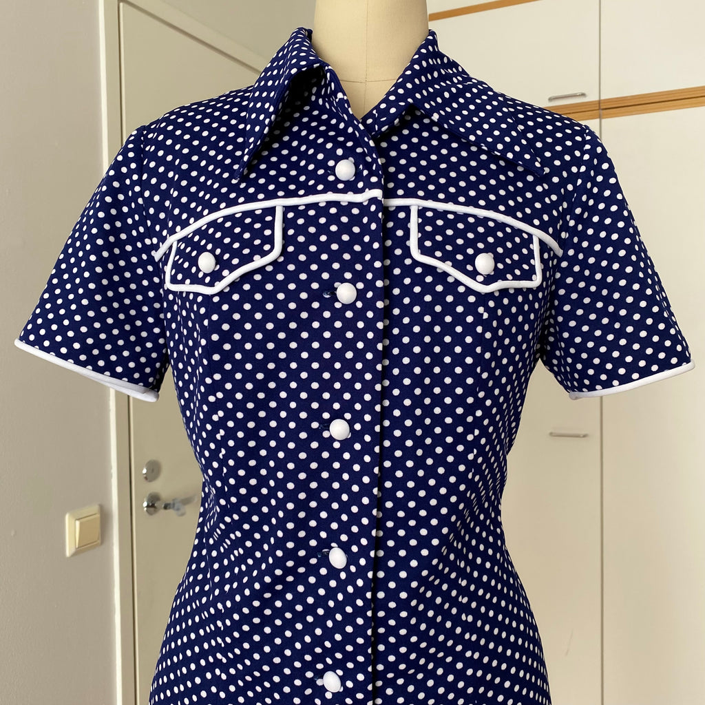 70s DIOLEN LOFT Polka Dot Mod Mini Dress-Retro Secretary Day Dress