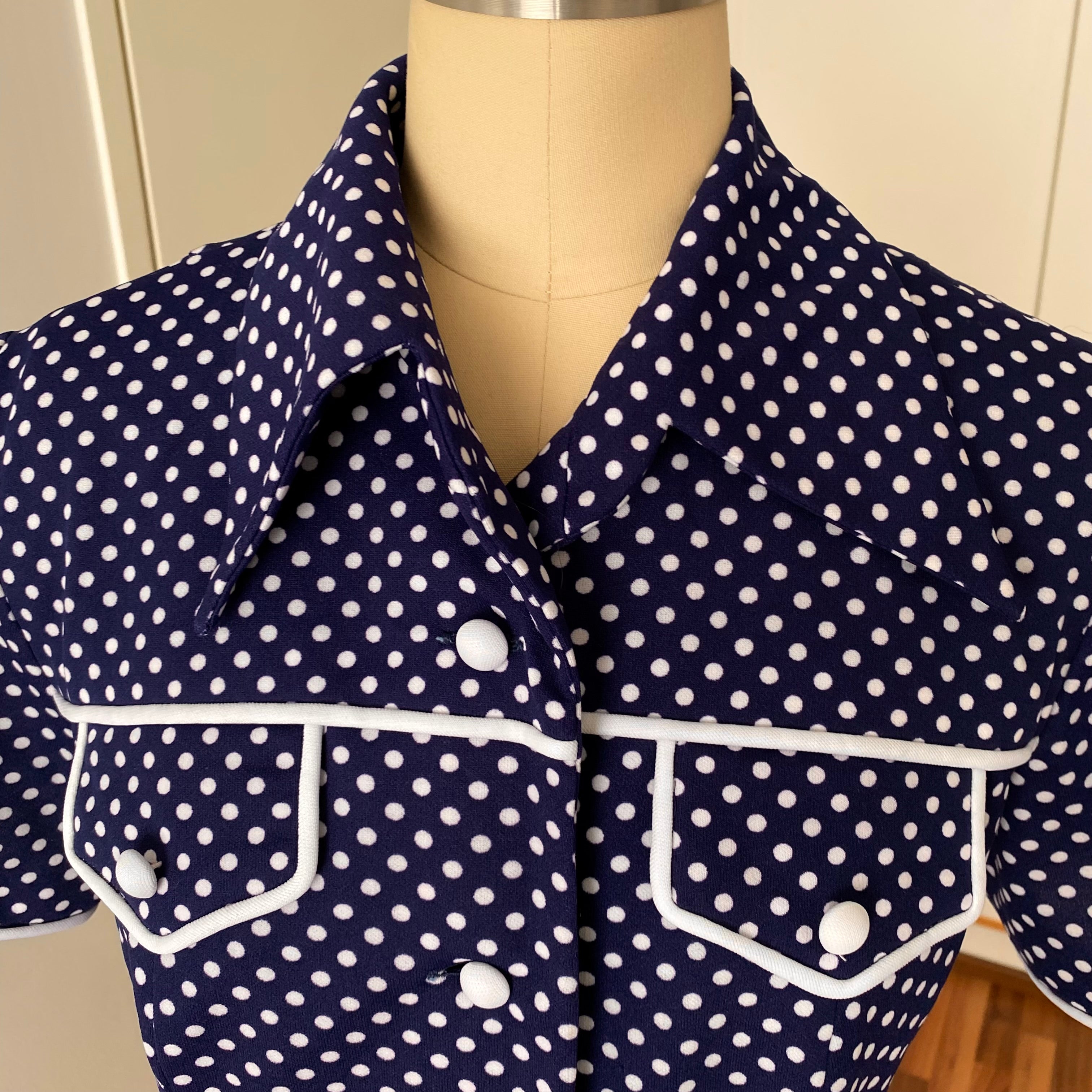 70s DIOLEN LOFT Polka Dot Mod Mini Dress-Retro Secretary Day Dress