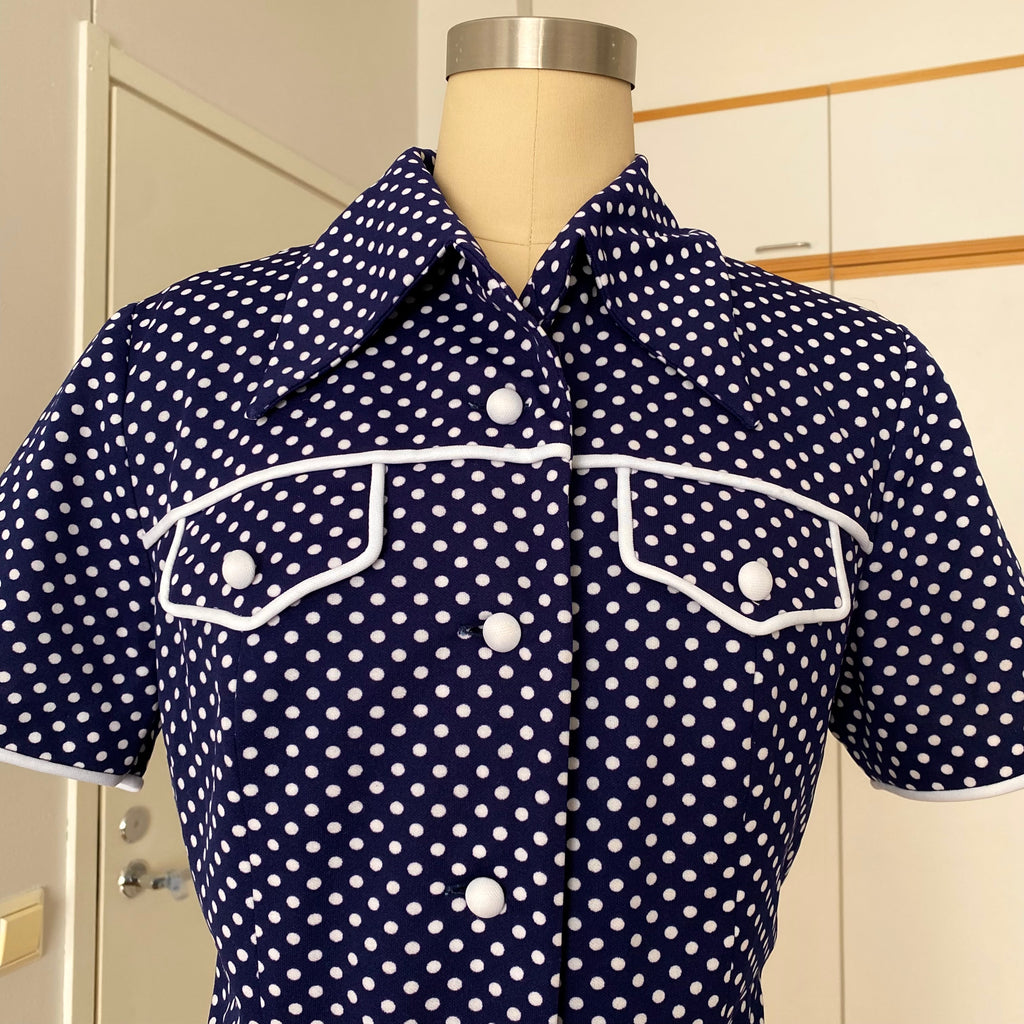70s DIOLEN LOFT Polka Dot Mod Mini Dress-Retro Secretary Day Dress
