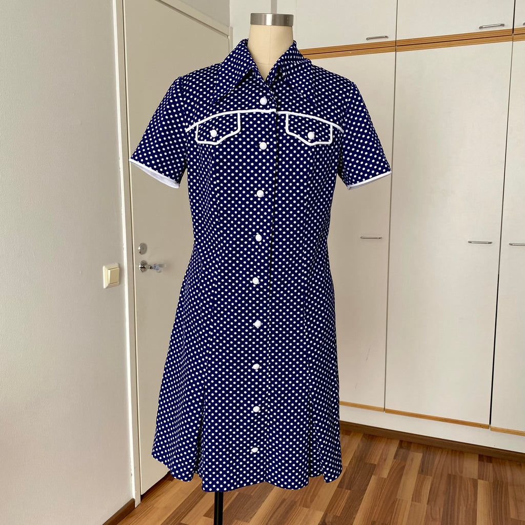 70s DIOLEN LOFT Polka Dot Mod Mini Dress-Retro Secretary Day Dress