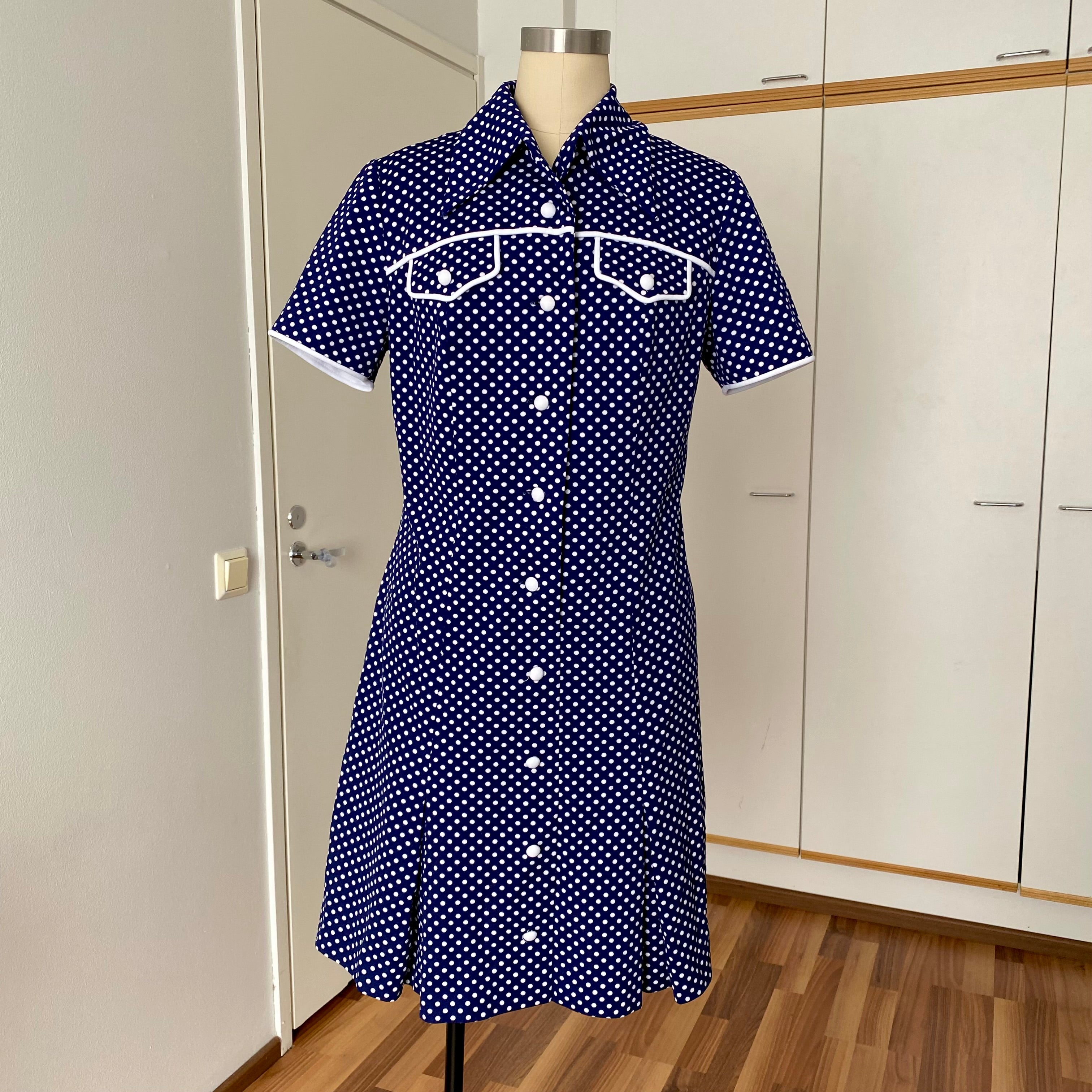 70s DIOLEN LOFT Polka Dot Mod Mini Dress-Retro Secretary Day Dress