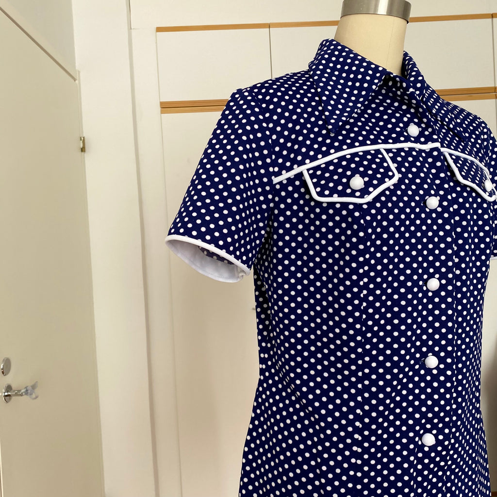 70s DIOLEN LOFT Polka Dot Mod Mini Dress-Retro Secretary Day Dress