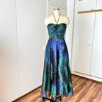 70s 80s VERA MONT Halter Neck Maxi Dress Floor Length Backless Cocktail Party Dress