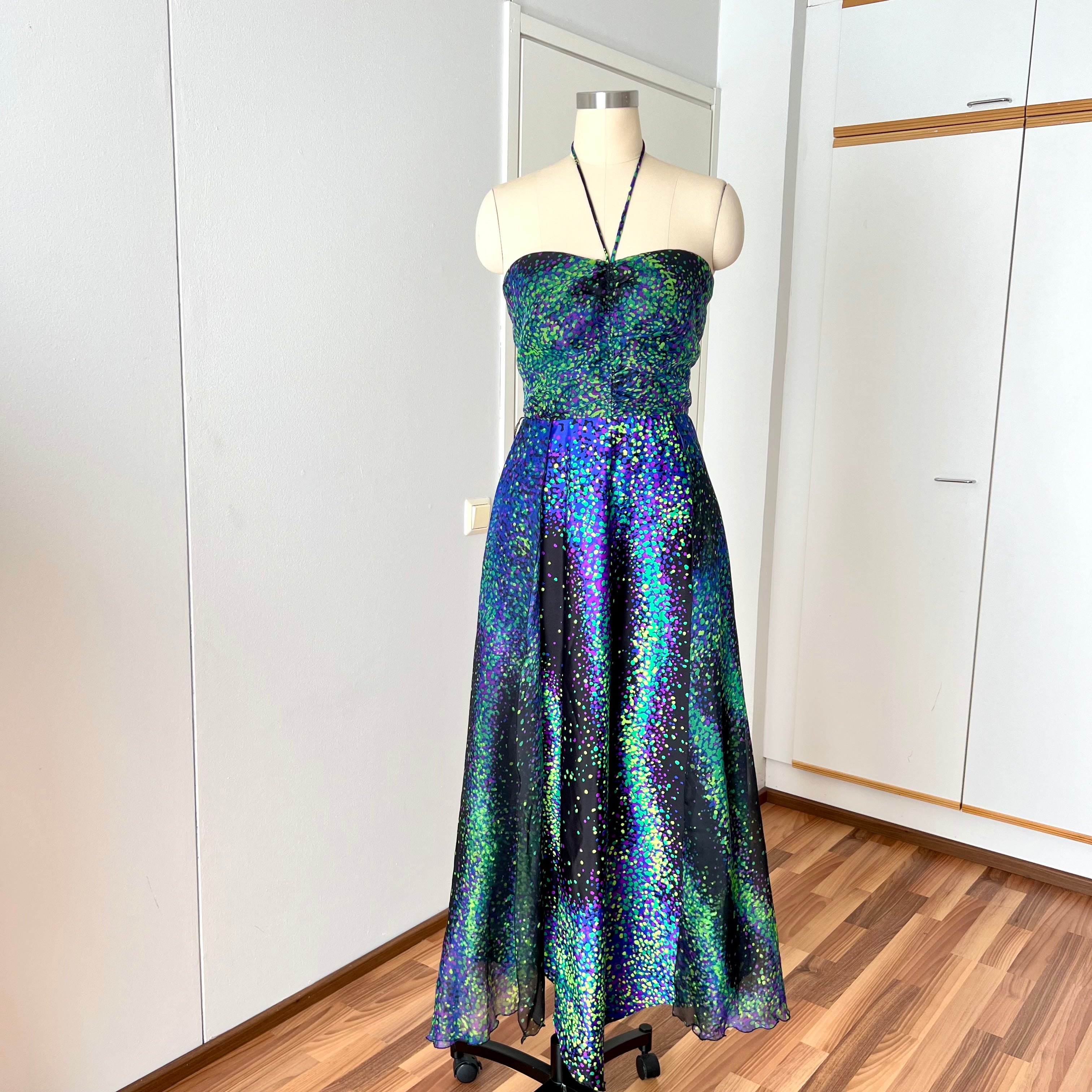 70s 80s VERA MONT Halter Neck Maxi Dress Floor Length Backless Cocktail Party Dress