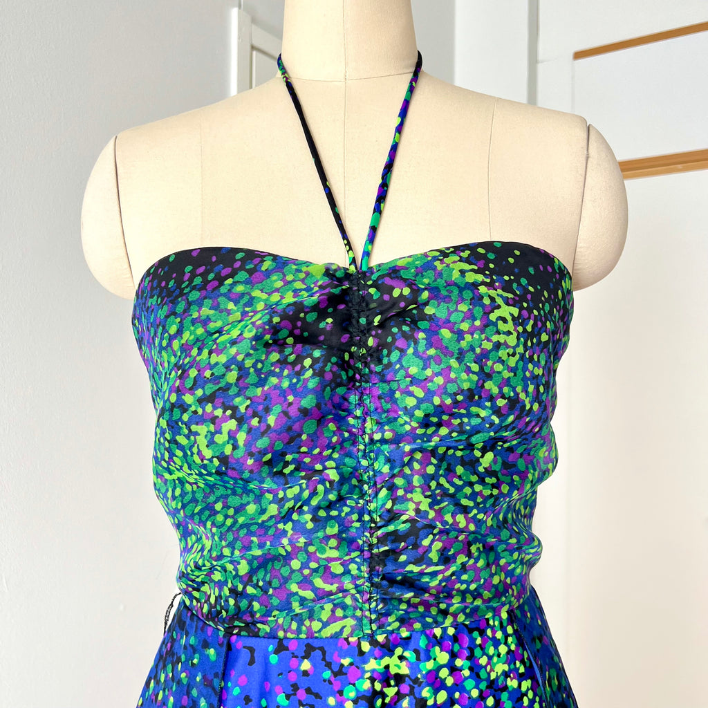 70s 80s VERA MONT Halter Neck Maxi Dress Floor Length Backless Cocktail Party Dress