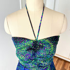 70s 80s VERA MONT Halter Neck Maxi Dress Floor Length Backless Cocktail Party Dress