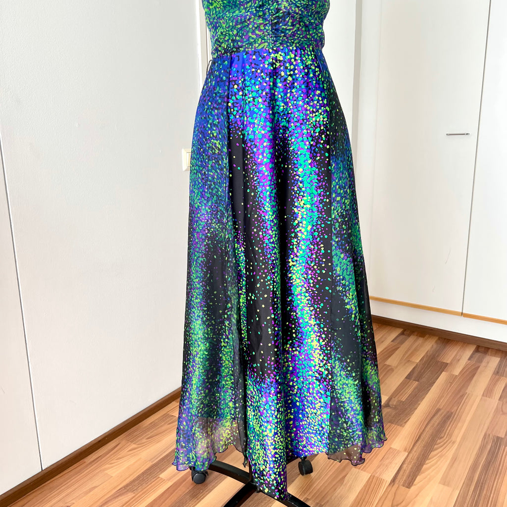 70s 80s VERA MONT Halter Neck Maxi Dress Floor Length Backless Cocktail Party Dress