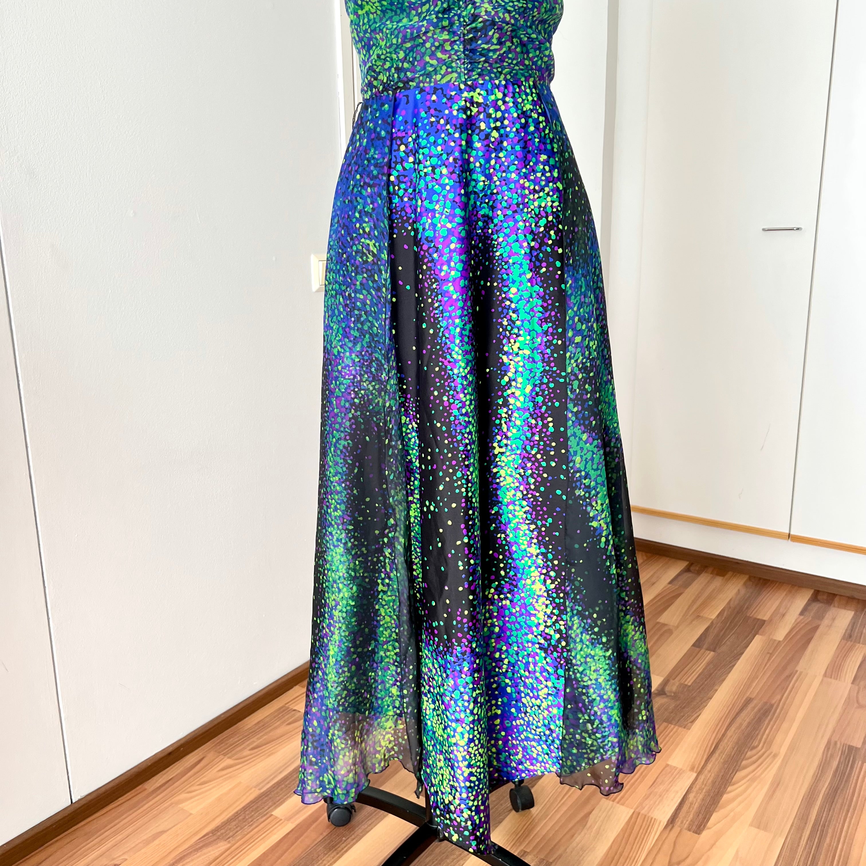 70s 80s VERA MONT Halter Neck Maxi Dress Floor Length Backless Cocktail Party Dress