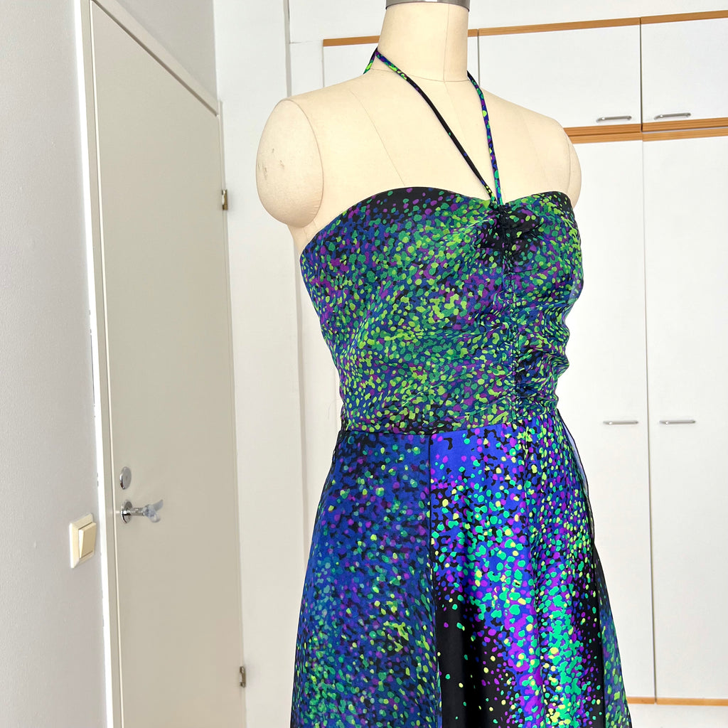 70s 80s VERA MONT Halter Neck Maxi Dress Floor Length Backless Cocktail Party Dress