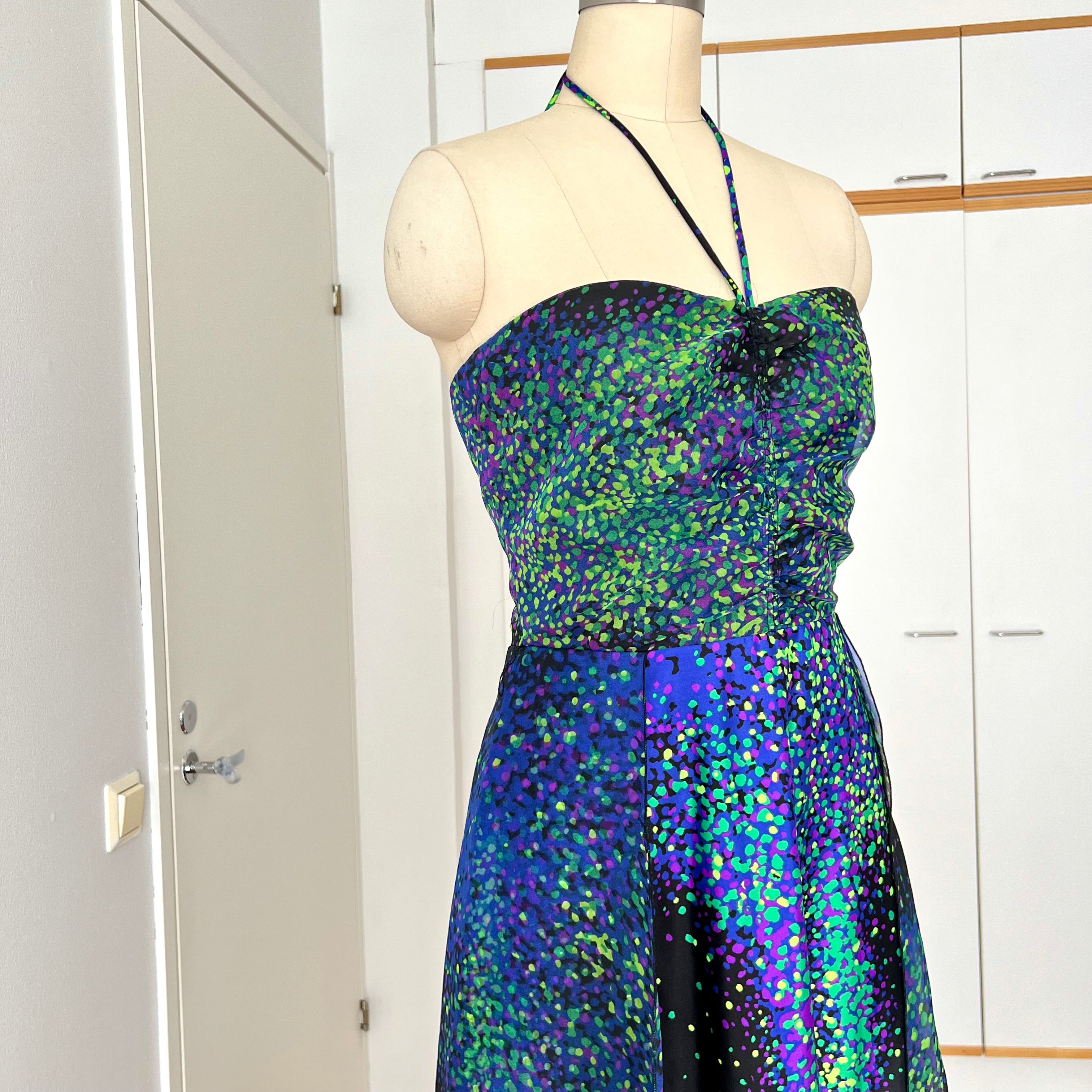 70s 80s VERA MONT Halter Neck Maxi Dress Floor Length Backless Cocktail Party Dress