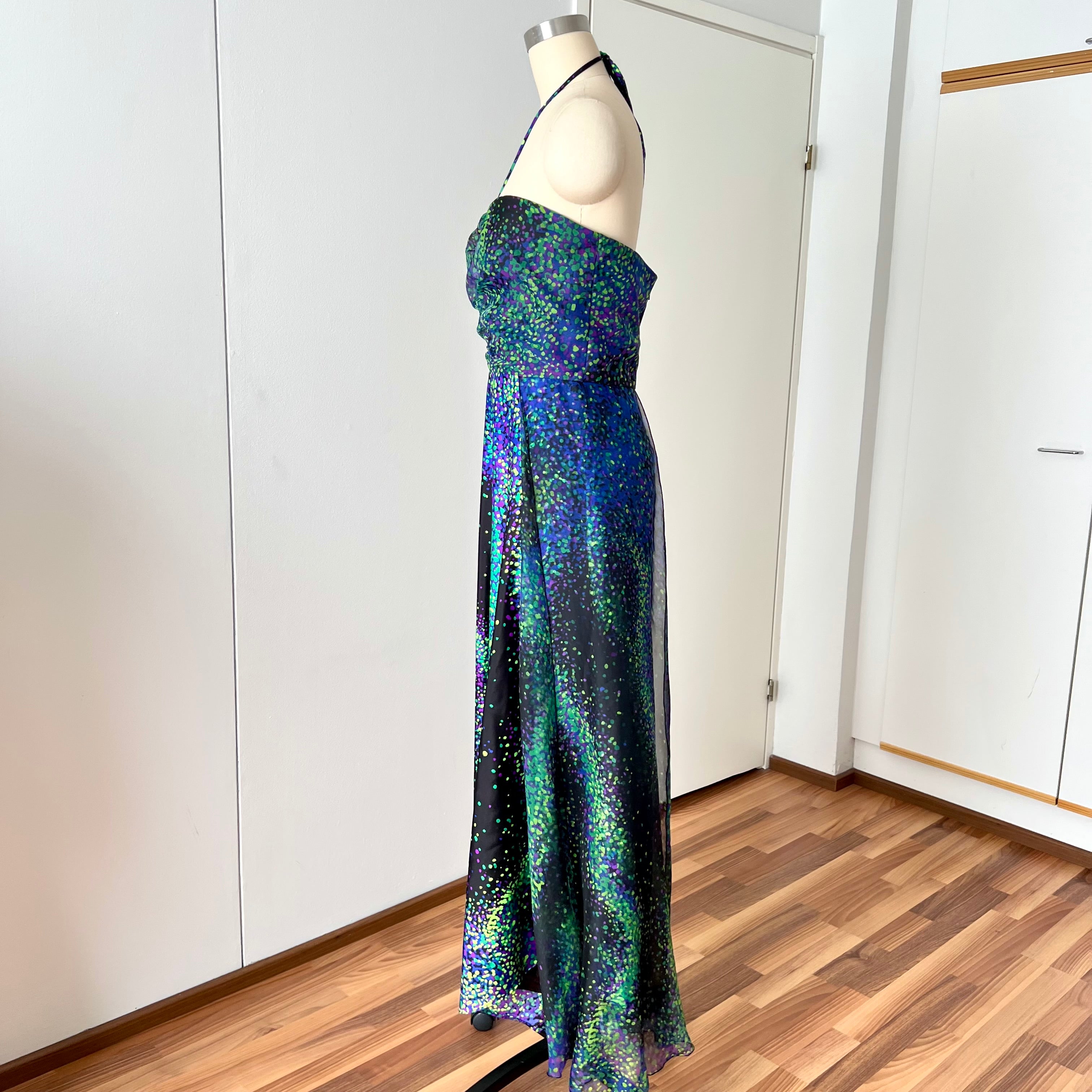 70s 80s VERA MONT Halter Neck Maxi Dress Floor Length Backless Cocktail Party Dress