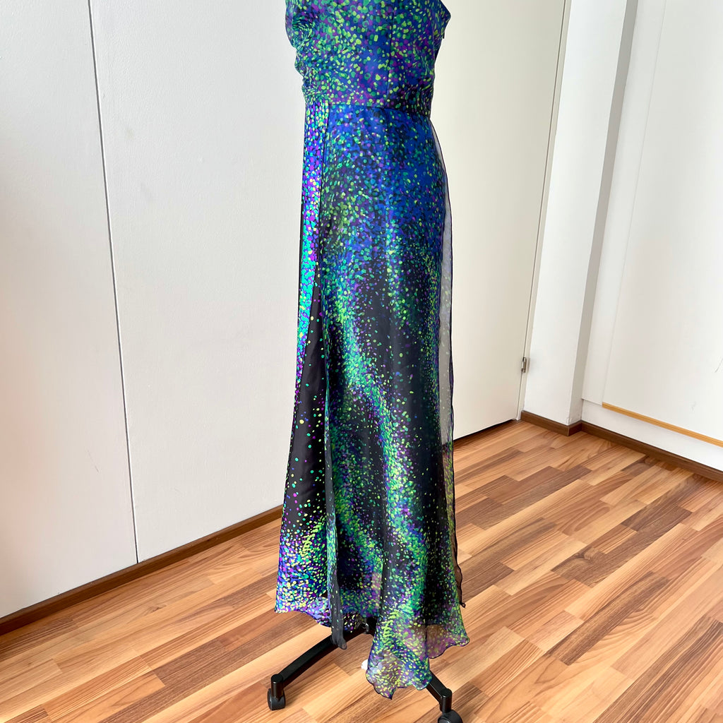 70s 80s VERA MONT Halter Neck Maxi Dress Floor Length Backless Cocktail Party Dress