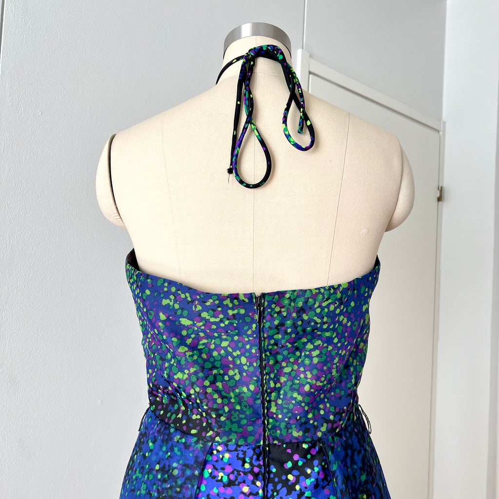 70s 80s VERA MONT Halter Neck Maxi Dress Floor Length Backless Cocktail Party Dress