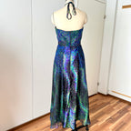 70s 80s VERA MONT Halter Neck Maxi Dress Floor Length Backless Cocktail Party Dress