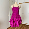 80s Vintage YESSICA Ruffle Party Dress-Spaghetti Straps Ruched Prom Gown