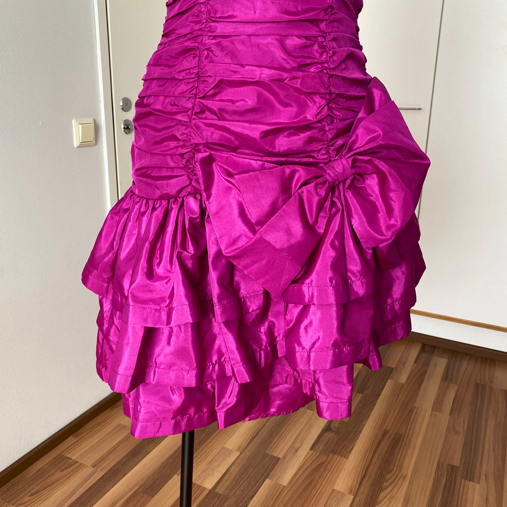80s Vintage YESSICA Ruffle Party Dress-Spaghetti Straps Ruched Prom Gown