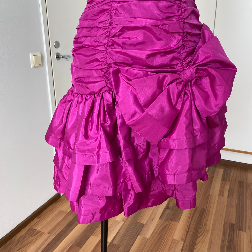 80s Vintage YESSICA Ruffle Party Dress-Spaghetti Straps Ruched Prom Gown