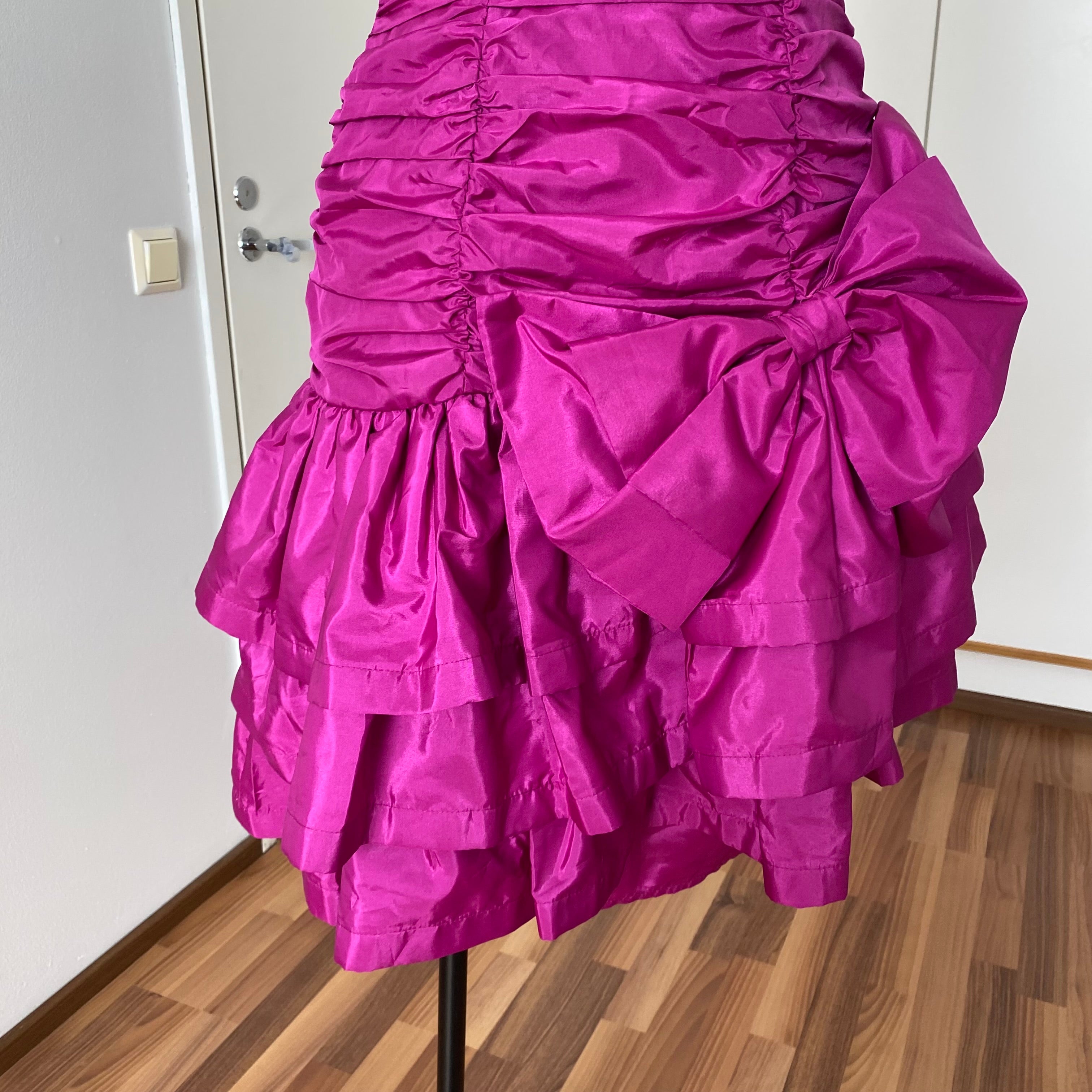 80s Vintage YESSICA Ruffle Party Dress-Spaghetti Straps Ruched Prom Gown