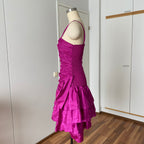 80s Vintage YESSICA Ruffle Party Dress-Spaghetti Straps Ruched Prom Gown