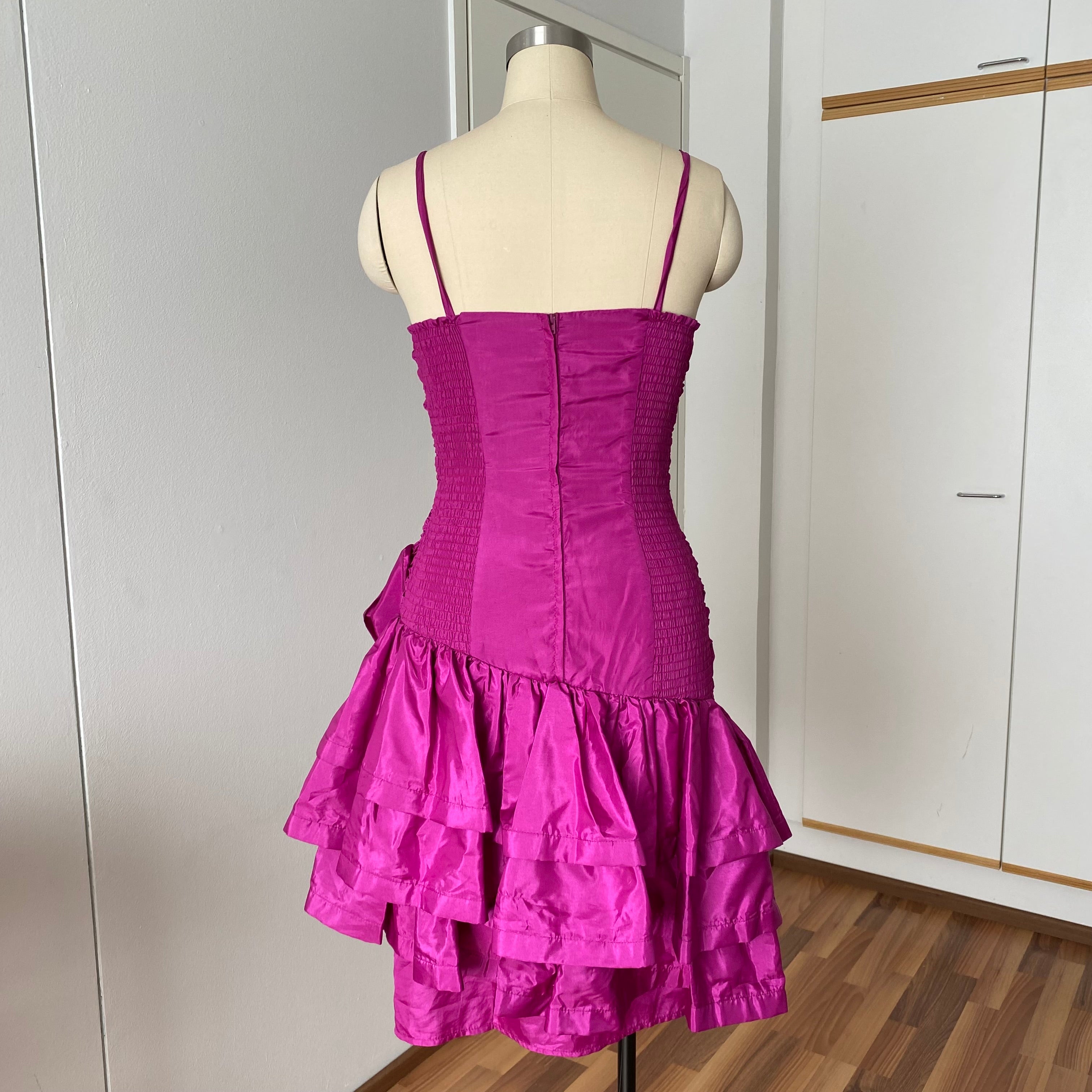 80s Vintage YESSICA Ruffle Party Dress-Spaghetti Straps Ruched Prom Gown